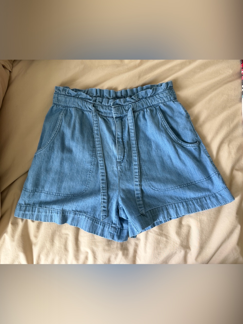 Light Blue Women's Paperbag Shorts